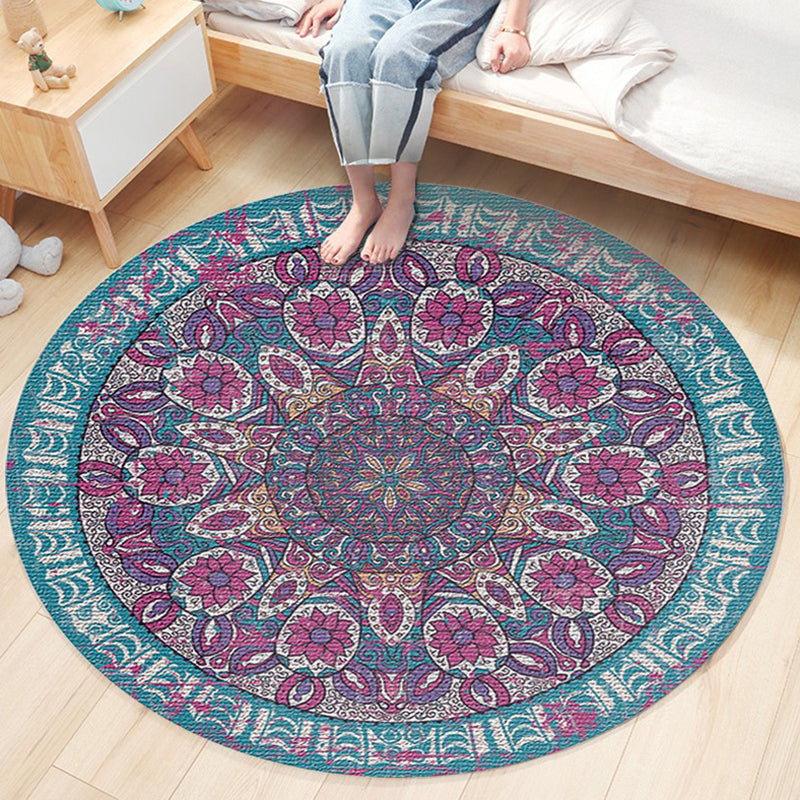 Bohemian Americana Pattern Area Rug Red Polyester Area Carpet Stain Resistant Rug for Home Decor