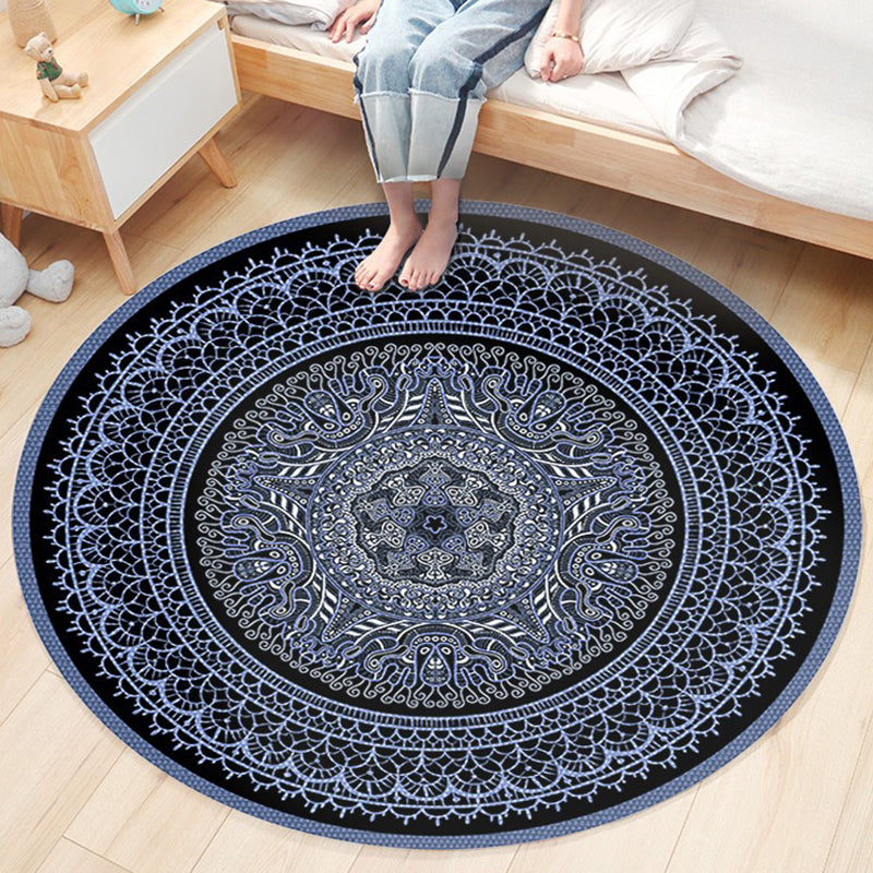 Bohemian Americana Pattern Area Rug Red Polyester Area Carpet Stain Resistant Rug for Home Decor