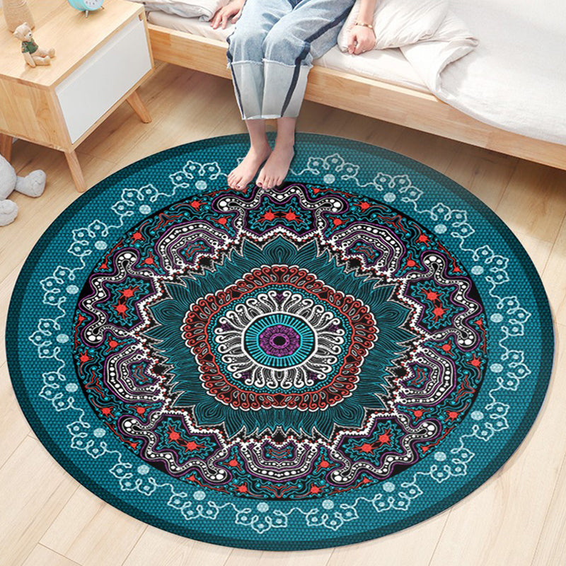 Bohemian Americana Pattern Area Rug Red Polyester Area Carpet Stain Resistant Rug for Home Decor