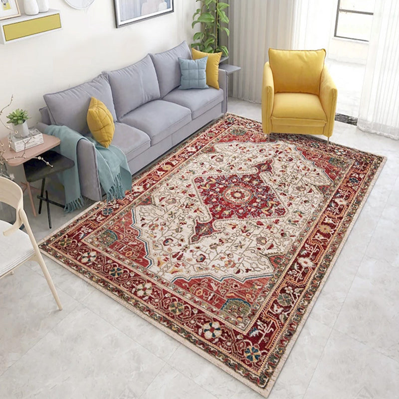 Blue Living Room Crapet Morocco Tribal Pattern Area Rug Polyester Non-Slip Backing Rug