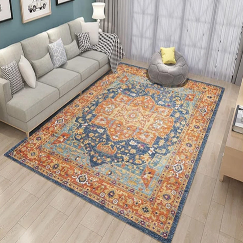 Blue Living Room Crapet Morocco Tribal Pattern Area Rug Polyester Non-Slip Backing Rug