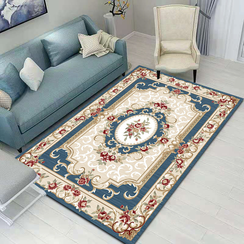 White Medallion Carpet Polyester Vintage Indoor Carpet Anti-Split Backing Rug for Living Room