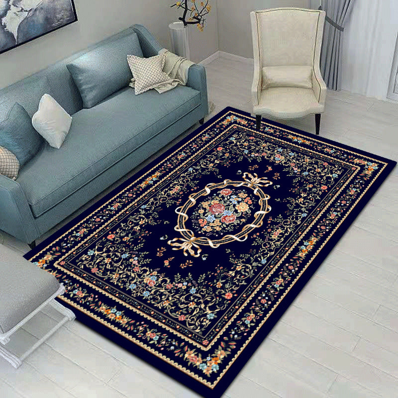 White Medallion Carpet Polyester Vintage Indoor Carpet Anti-Split Backing Rug for Living Room