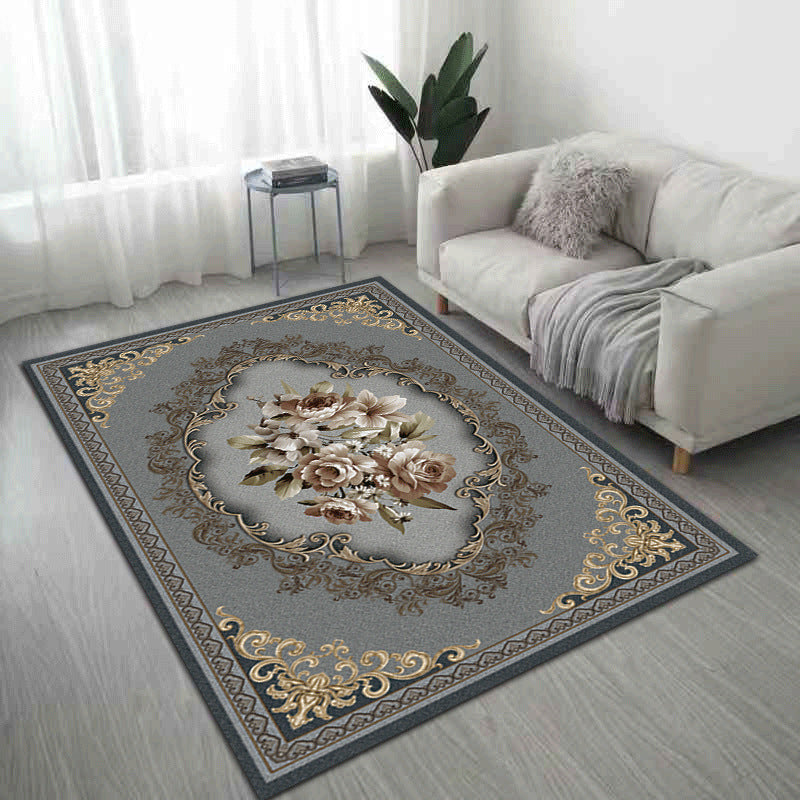 White Medallion Carpet Polyester Vintage Indoor Carpet Anti-Split Backing Rug for Living Room