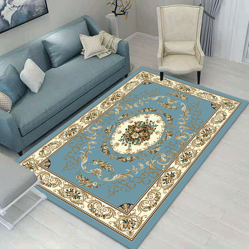 White Medallion Carpet Polyester Vintage Indoor Carpet Anti-Split Backing Rug for Living Room