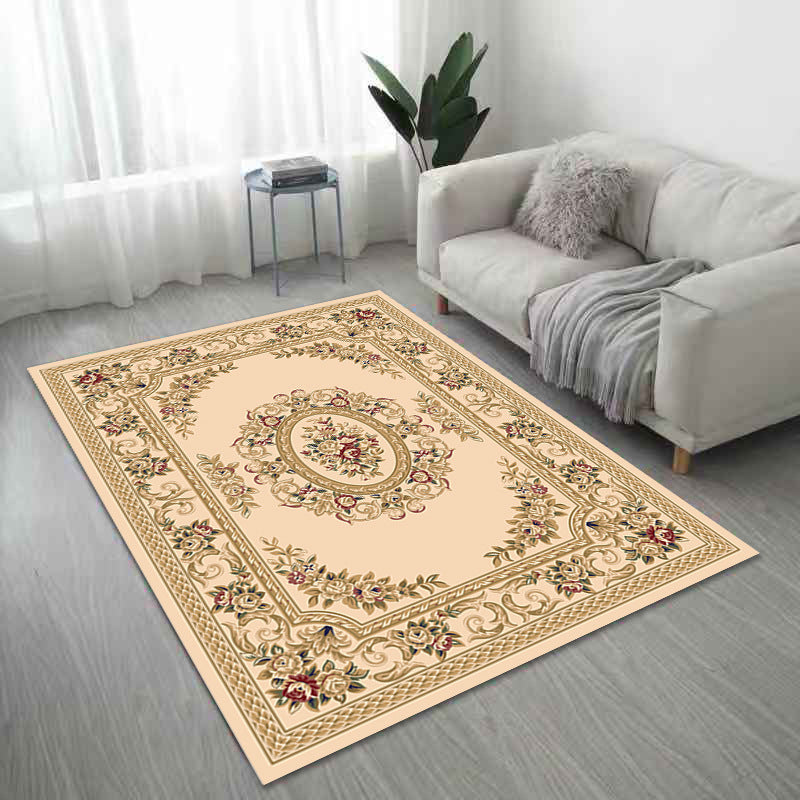 White Medallion Carpet Polyester Vintage Indoor Carpet Anti-Split Backing Rug for Living Room