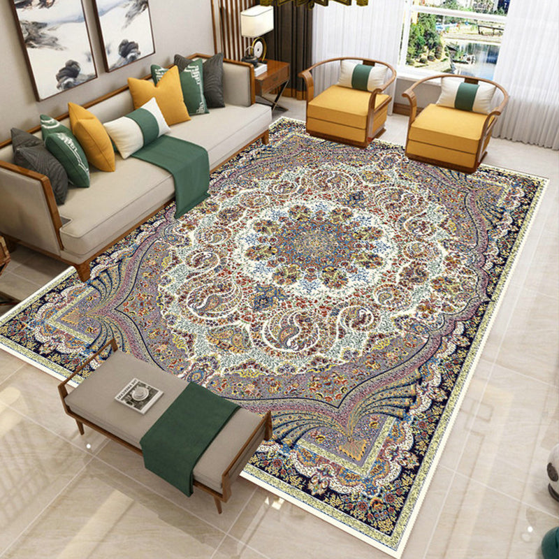 Morocco Living Room Area Carpet Tribal Pattern Polyester Area Rug Grey Non-Slip Washable Rug