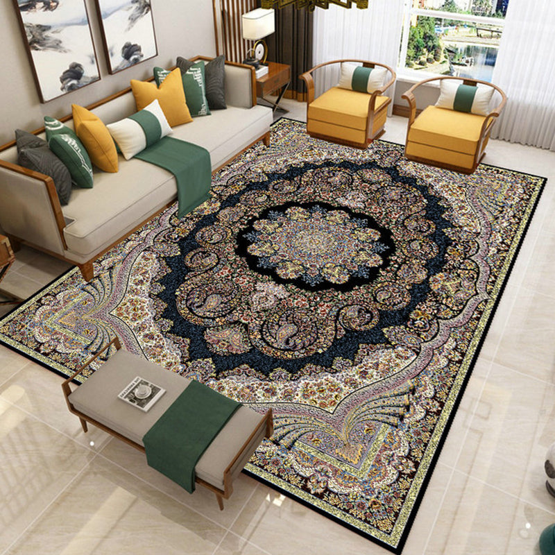 Morocco Living Room Area Carpet Tribal Pattern Polyester Area Rug Grey Non-Slip Washable Rug