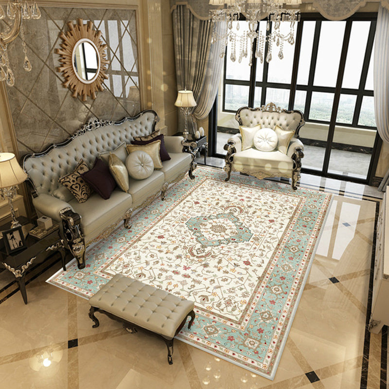 Traditional Tribal Pattern Rug Polyester Indoor Carpet Non-Slip Backing Area Rug for Living Room