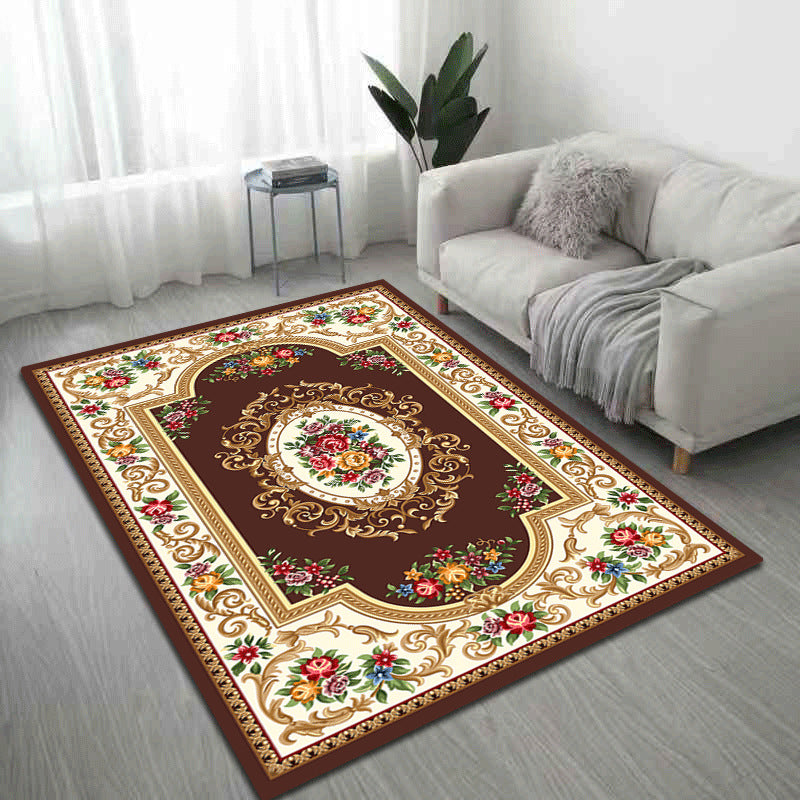 Dunkelblau lebender Teppich Vintage Medaillon Teppich Polyester Waschbarer Innenteppich