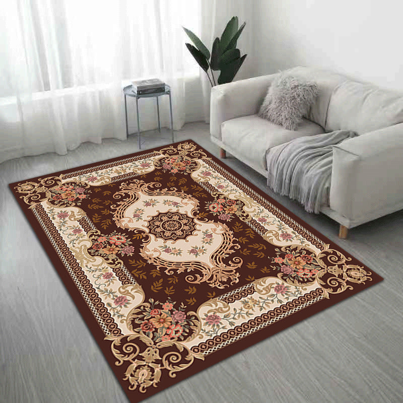 Dunkelblau lebender Teppich Vintage Medaillon Teppich Polyester Waschbarer Innenteppich