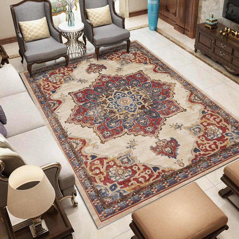 Moroccan Medallion Print Carpet Nostalgia Carpet Polyester Stain Resistant Carpet for Home Decor
