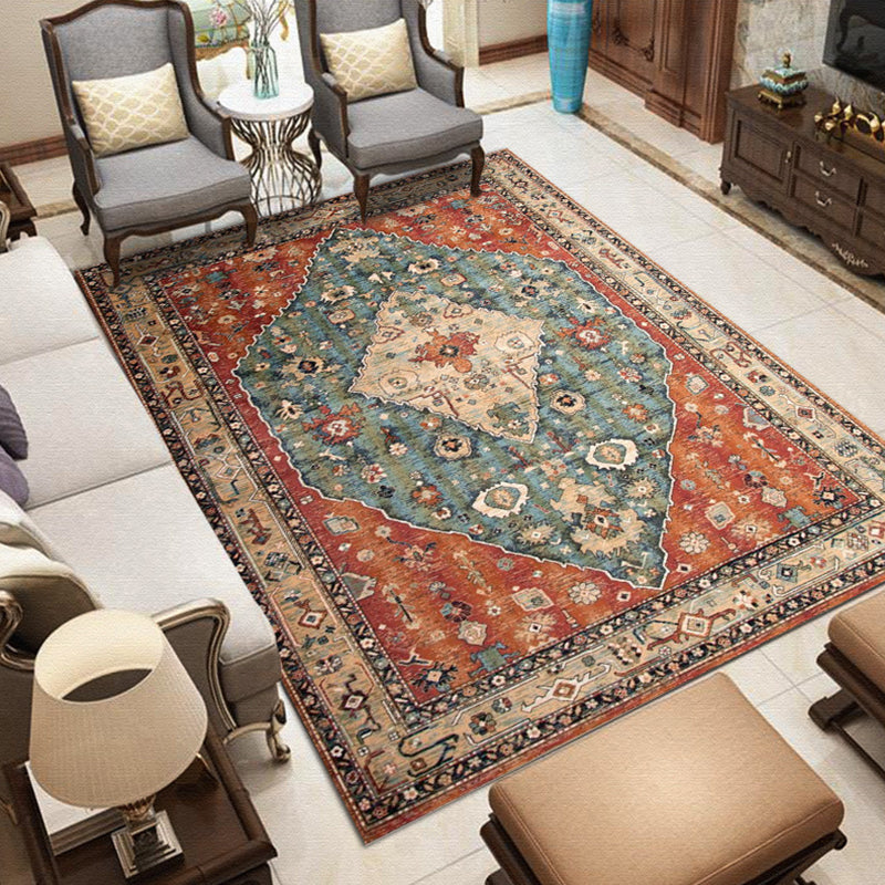 Moroccan Medallion Print Carpet Nostalgia Carpet Polyester Stain Resistant Carpet for Home Decor