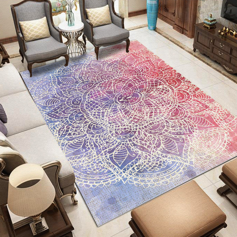 Moroccan Medallion Print Carpet Nostalgia Carpet Polyester Stain Resistant Carpet for Home Decor