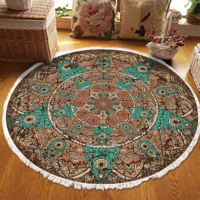 Rund traditioneller Teppich mehrfarbiger Teppichpolyester Nicht-Rutsch-Rückschlagteppich für Wohnzimmer