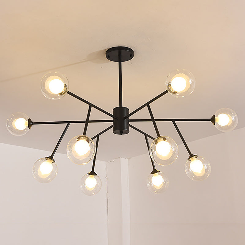 Contemporain 12/15/18 Lumières Éclairage de lustre avec une nuance en verre transparent le pendant de plafond à balle noir / or