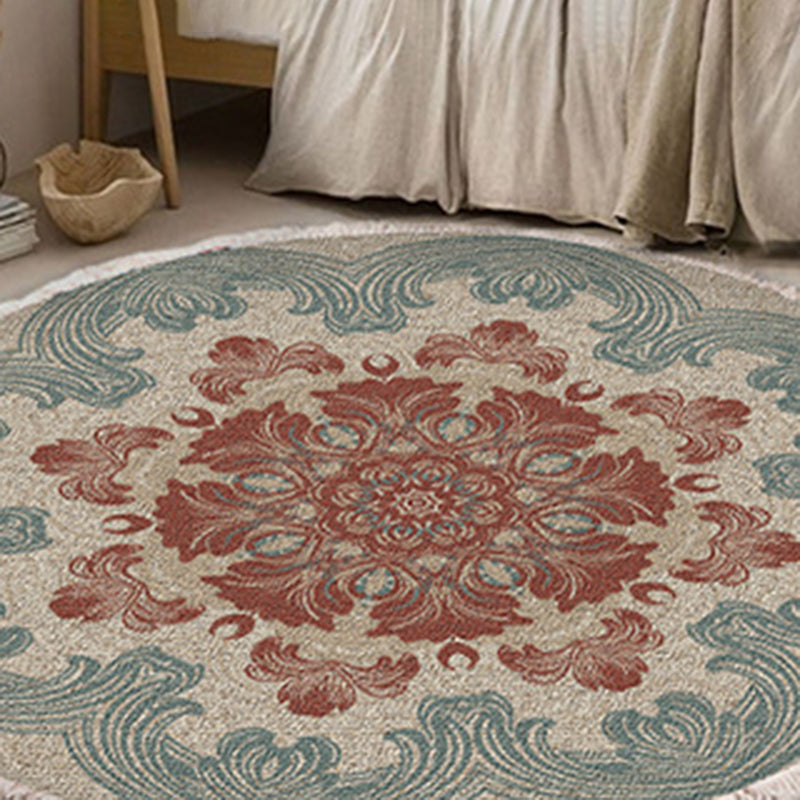 Round Traditional Rug Multicolored Carpet Polyester Non-Slip Backing Carpet for Living Room