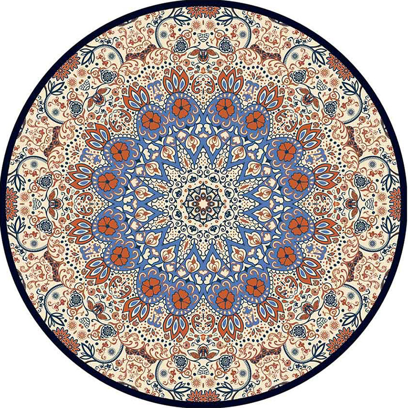 Mid-Century Modern Rug Classic Flower Print Carpet Polyester Non-Slip Backing Rug for Home Decor