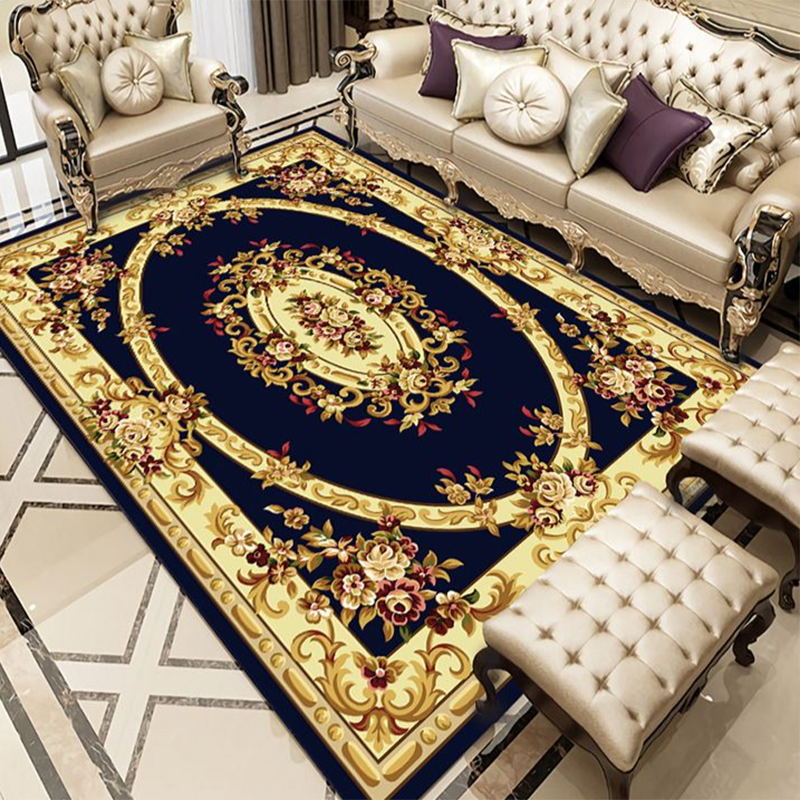 Navy Medallion Indoor Rug Polyester Classic Area Carpet Non-Split Backing Rug for Indoor Room
