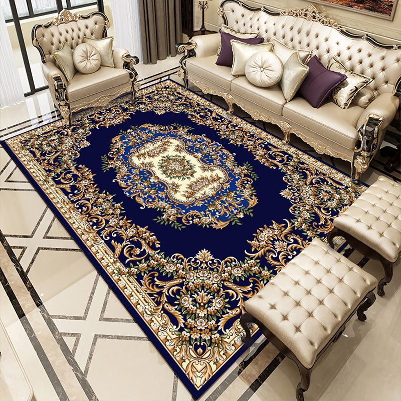 Navy Medallion Indoor Rug Polyester Classic Area Carpet Non-Split Backing Rug for Indoor Room