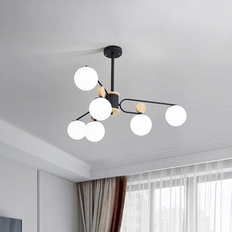 Milk Glass Round Pendant Chandelier Modernism 6/8 Heads Hanging Ceiling Light in Black