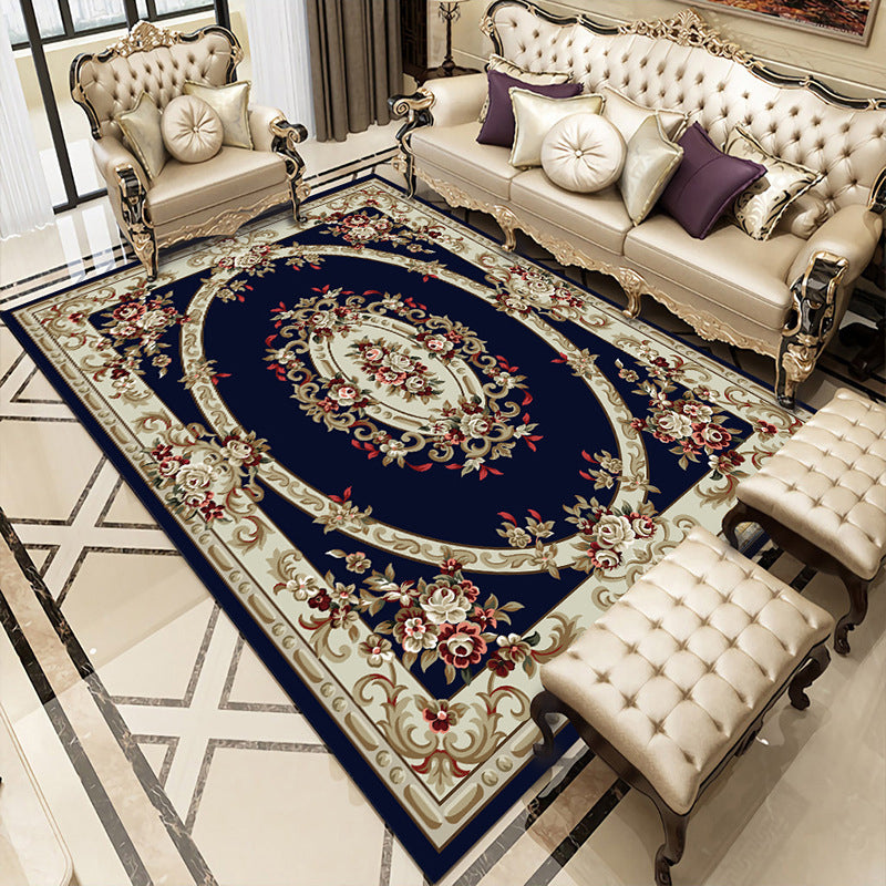 Navy Medallion Indoor Rug Polyester Classic Area Carpet Non-Split Backing Rug for Indoor Room