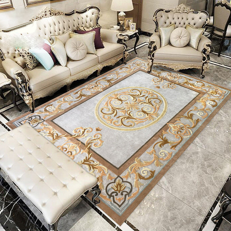 Red Living Room Area Carpet Shabby Chic Antique Pattern Area Rug Polyester Non-Slip Rug