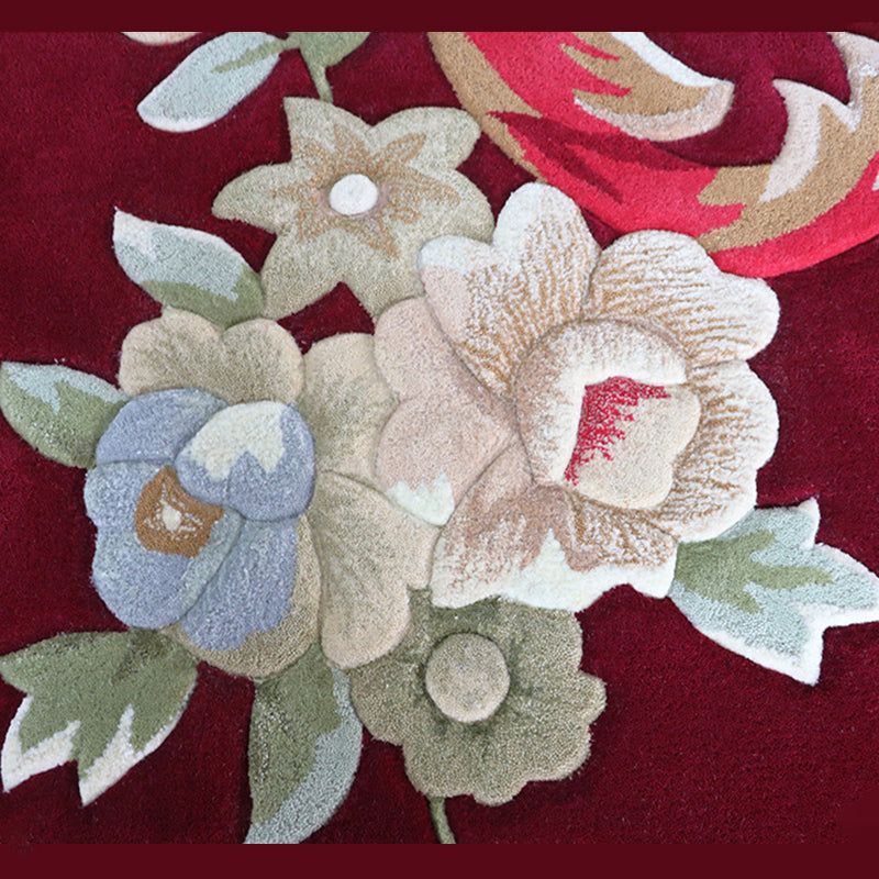 Red Living Room Area Carpet Shabby Chic Antique Pattern Area Rug Polyester Non-Slip Rug