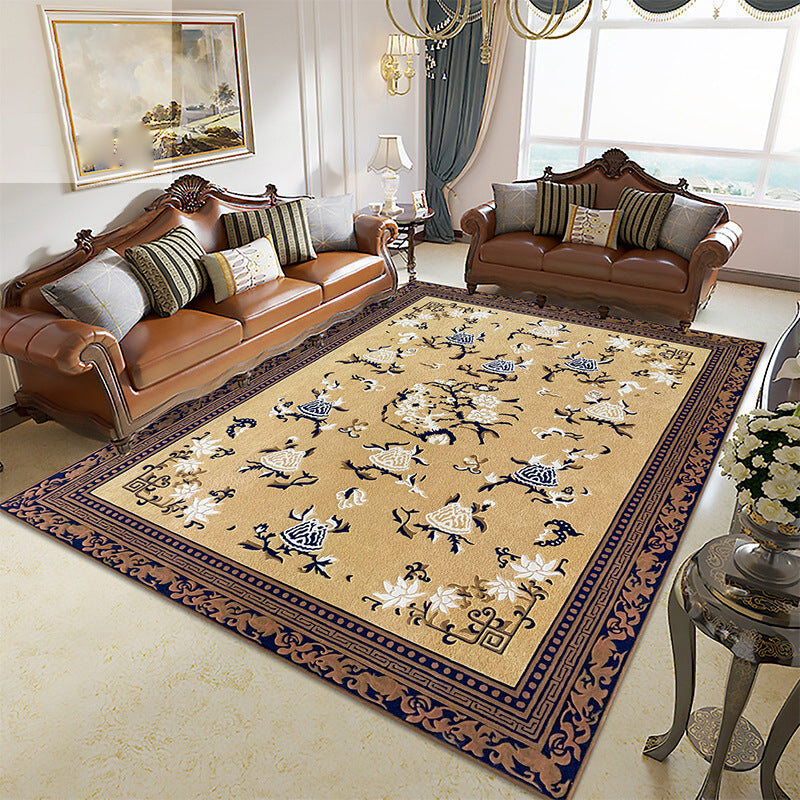 Red Living Room Area Carpet Shabby Chic Antique Pattern Area Rug Polyester Non-Slip Rug