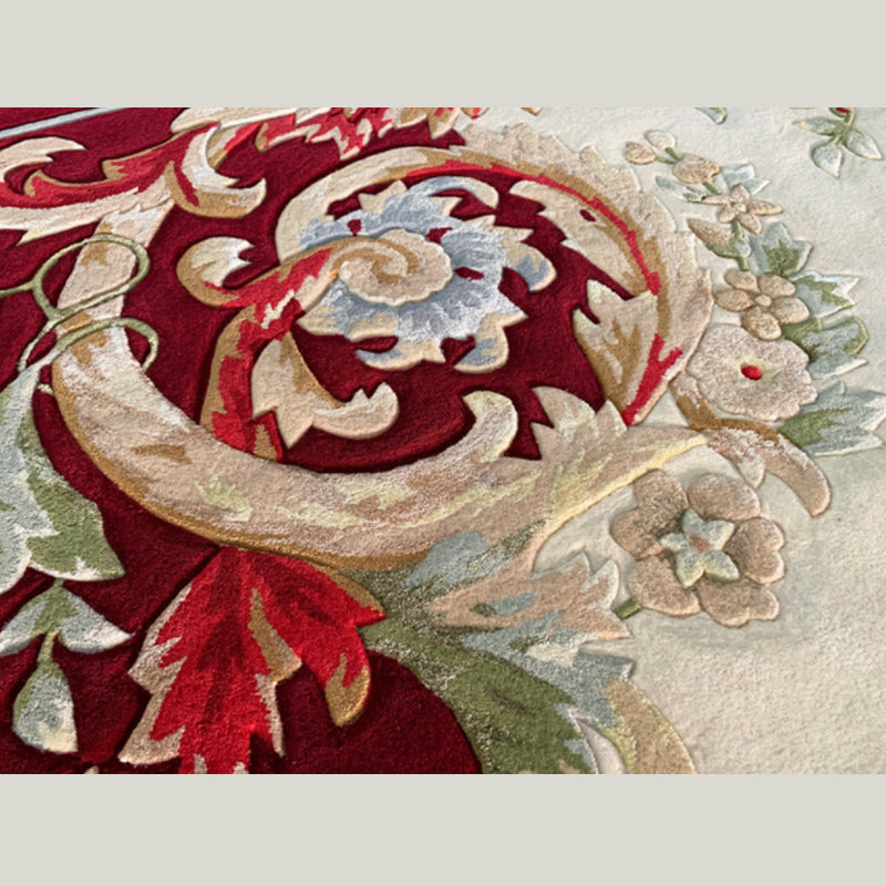 Red Living Room Area Carpet Shabby Chic Antique Pattern Area Rug Polyester Non-Slip Rug