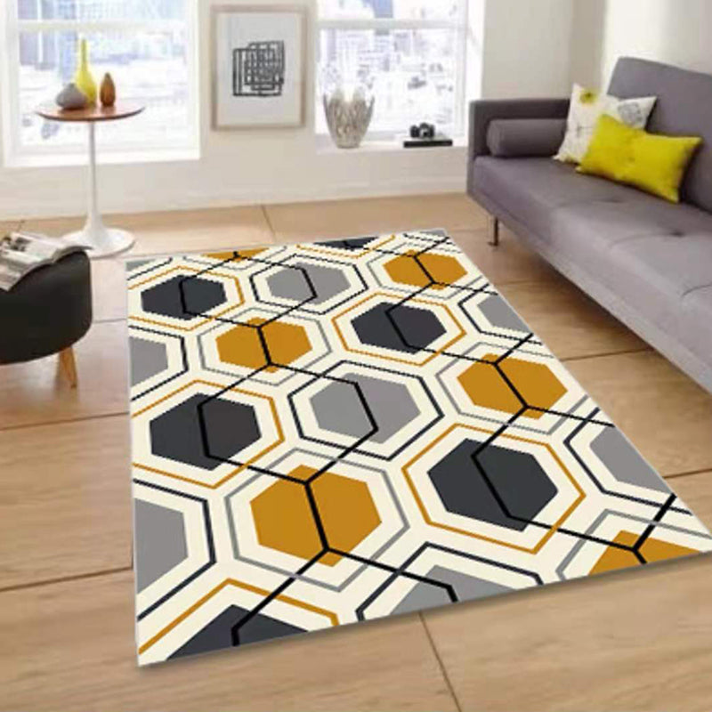 Yellow Modern Rug Polyester Geometric Indoor Rug Non-Split Backing Carpet for Home Decor