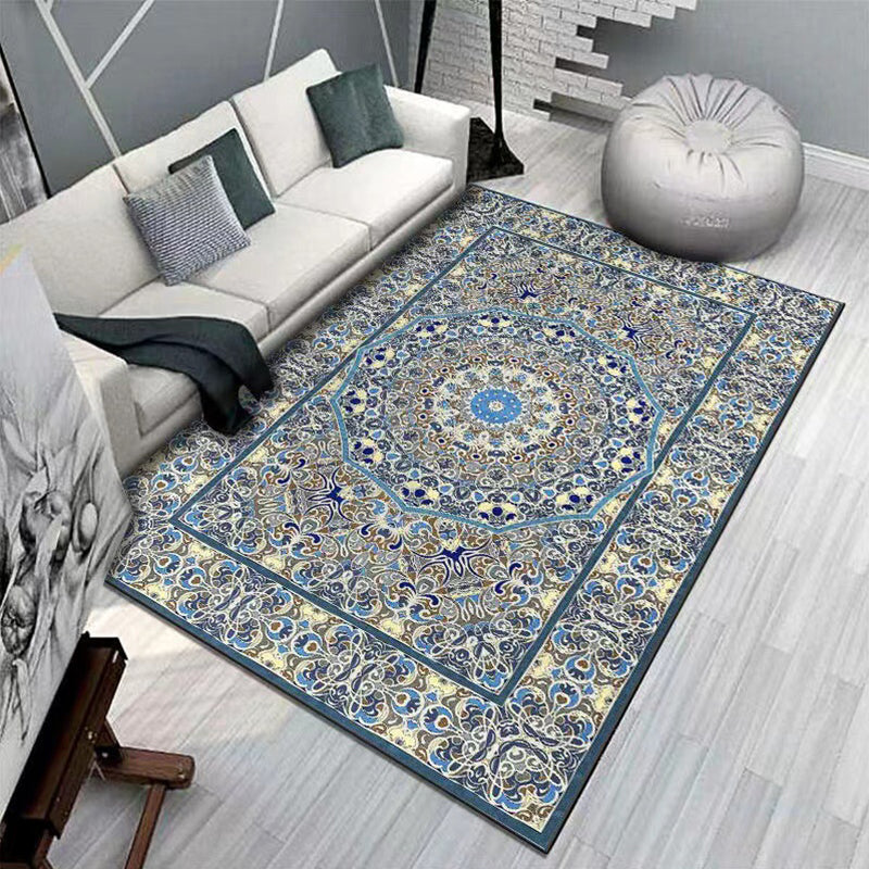 Bohemian Tribal Totem Rug Retro Polyester Indoor Rug Stain Resistant Carpet for Living Room