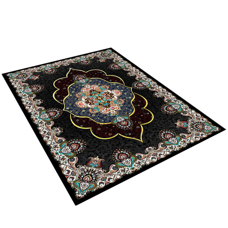 Área azul tradicional alfombra poliéster área de patrón antiguo alfombra no deslizante para decoración del hogar