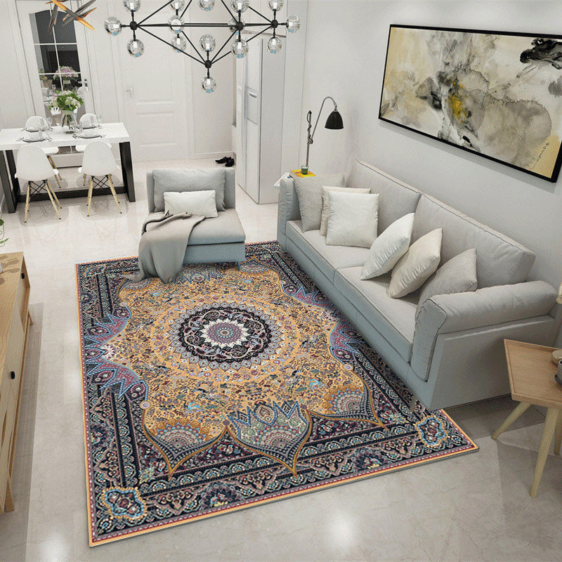 Área azul tradicional alfombra poliéster área de patrón antiguo alfombra no deslizante para decoración del hogar