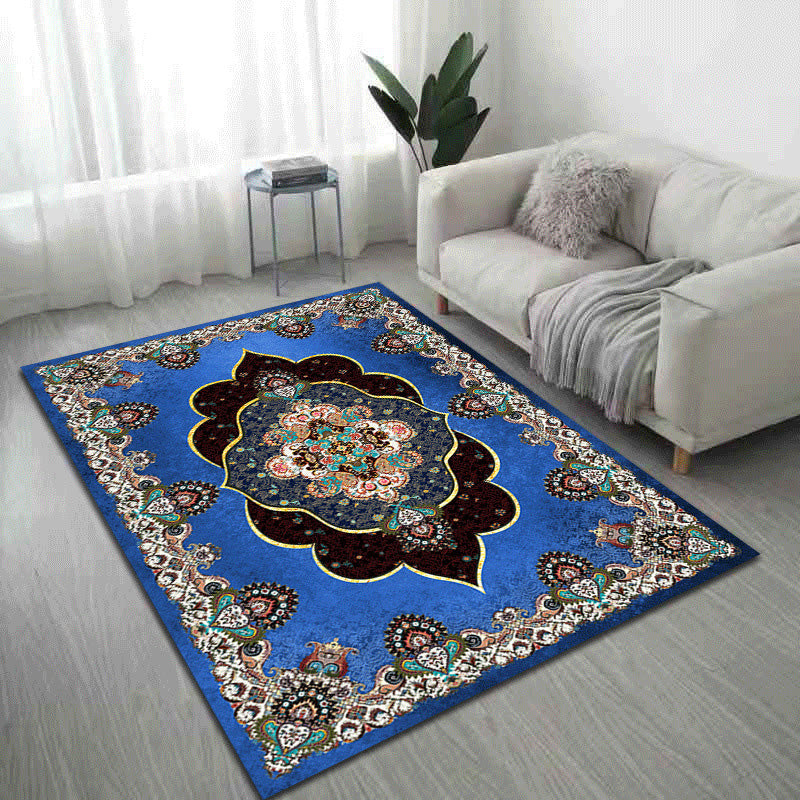 Área azul tradicional alfombra poliéster área de patrón antiguo alfombra no deslizante para decoración del hogar