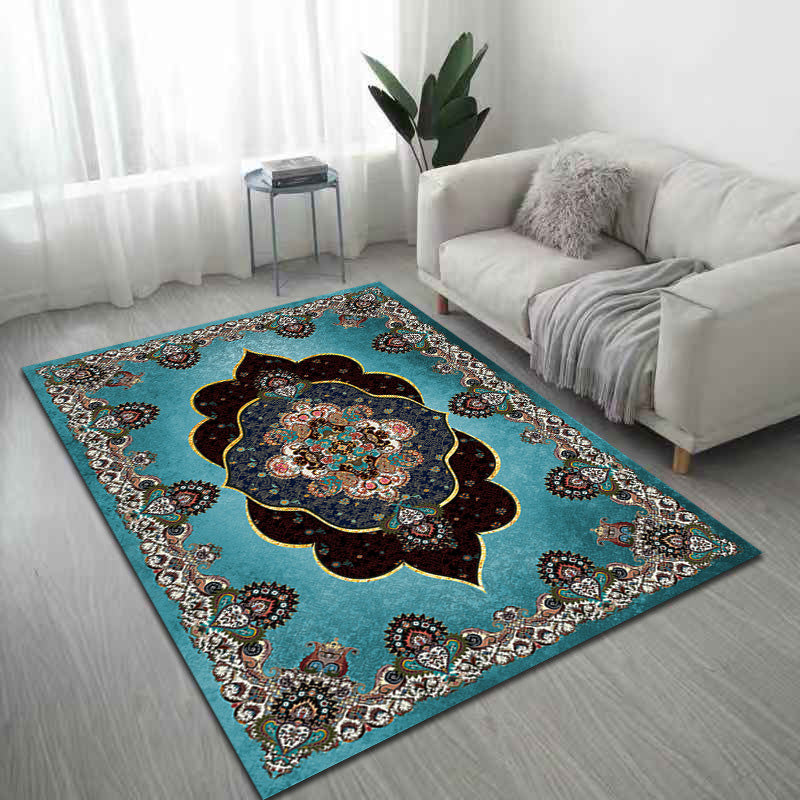 Área azul tradicional alfombra poliéster área de patrón antiguo alfombra no deslizante para decoración del hogar