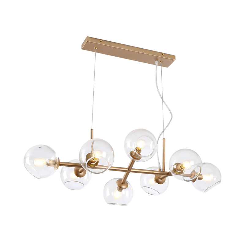 8 ampoules Room Room Island Lamp Kit moderne en or suspendu en or avec une teinte en verre transparent orbe