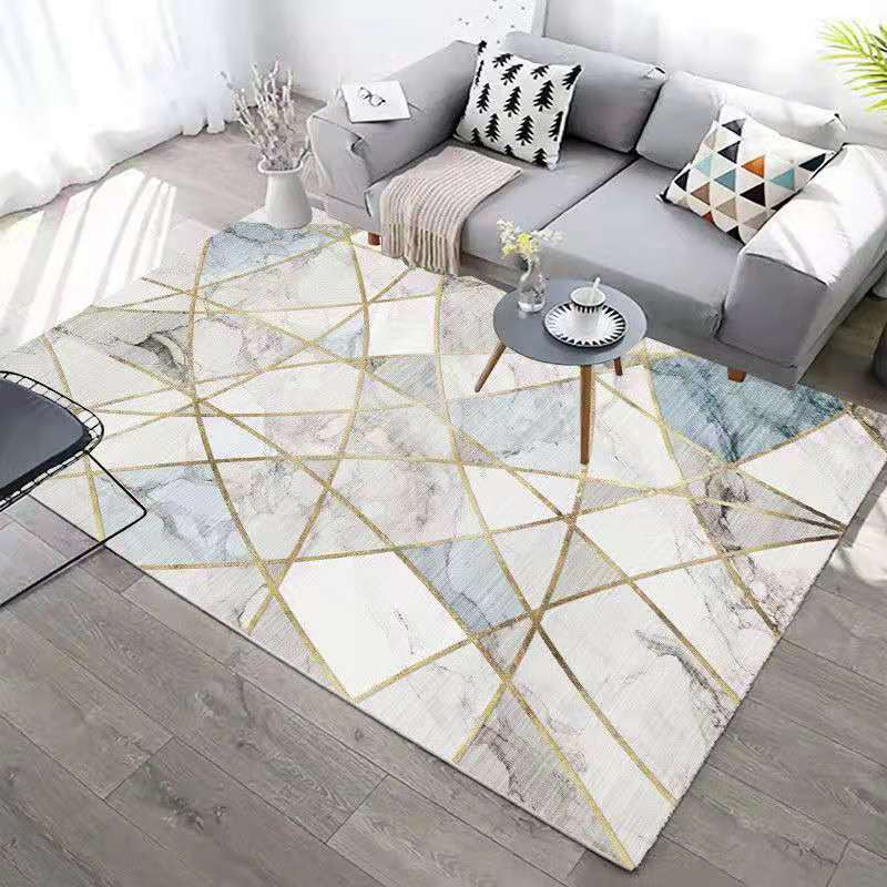 Blue Living Room Indoor Rug Casual Geometric Area Carpet Polyester Anti-Split Carpet