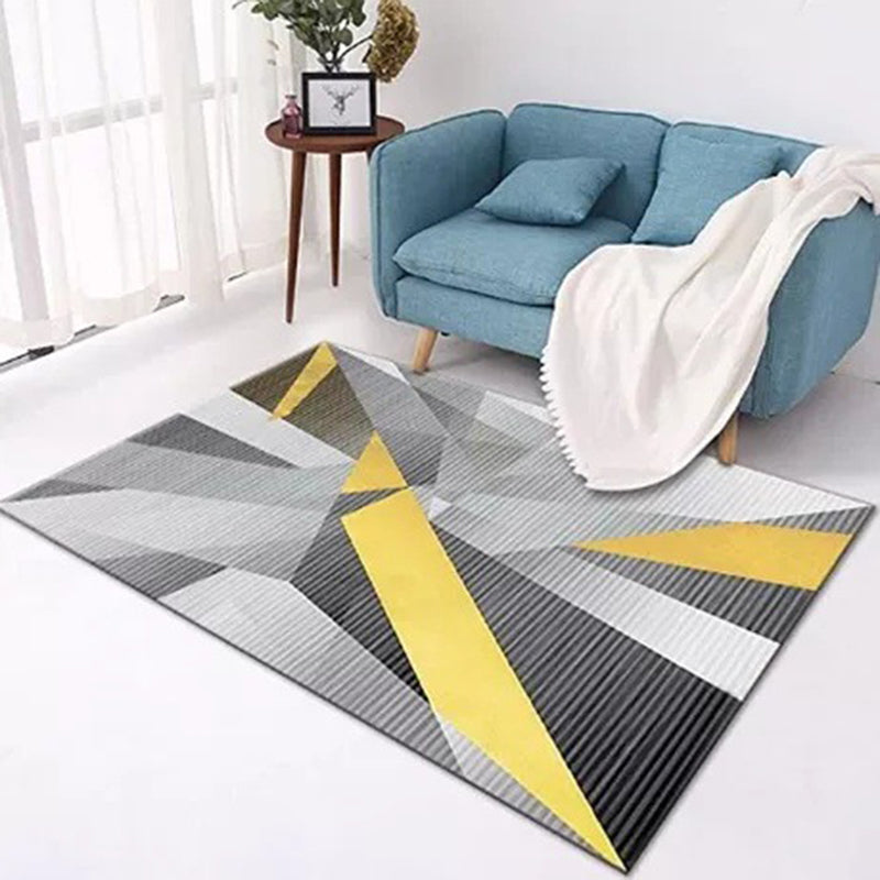 Blue Living Room Indoor Rug Casual Geometric Area Carpet Polyester Anti-Split Carpet