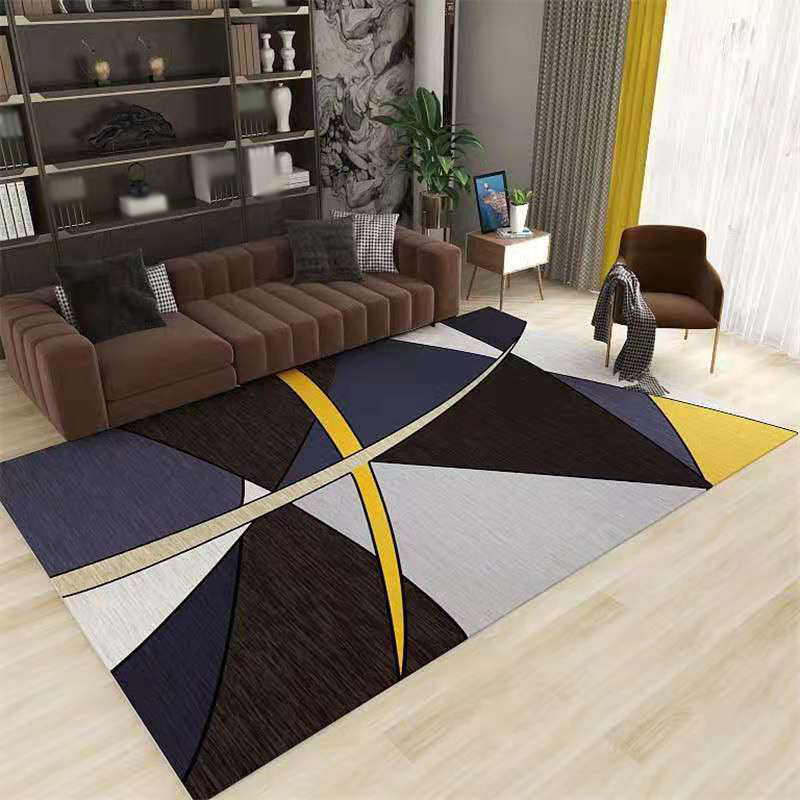 Blue Living Room Indoor Rug Casual Geometric Area Carpet Polyester Anti-Split Carpet