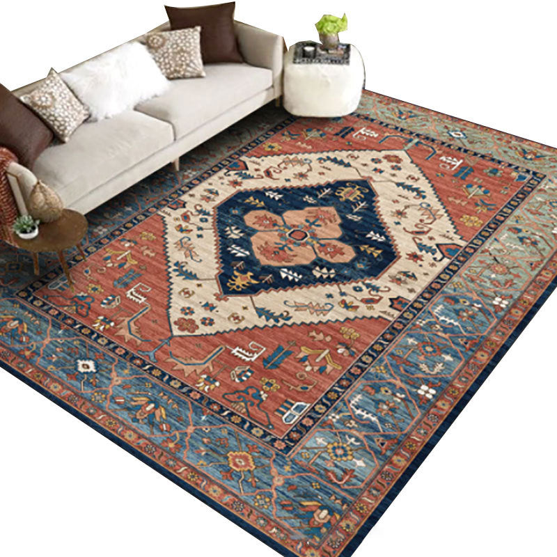 Moroccan Rug Medallion Print Rug Polyester Carpet Stain Resistant Area Rug for Living Room