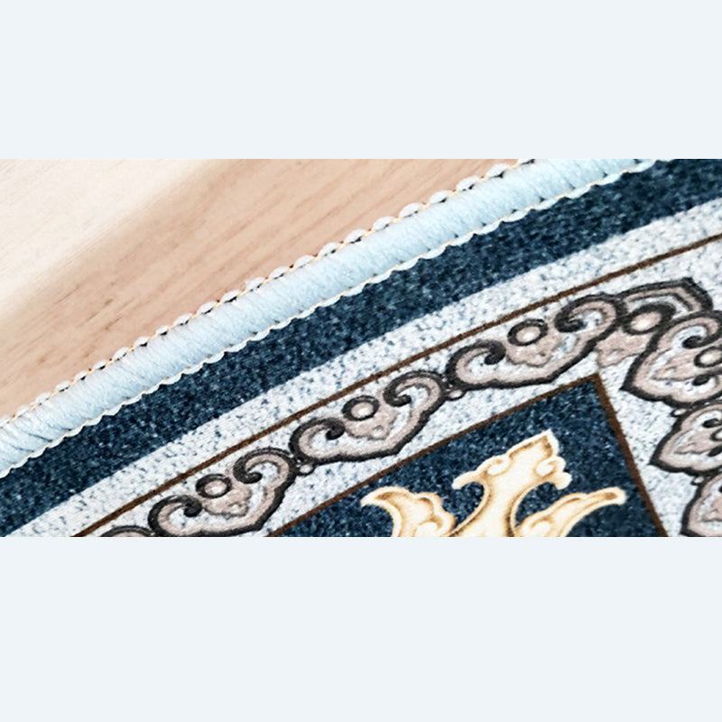 Modern Geometric Pattern Carpet Blue Polyester Area Rug Non-Slip Backing Rug for Home Decor