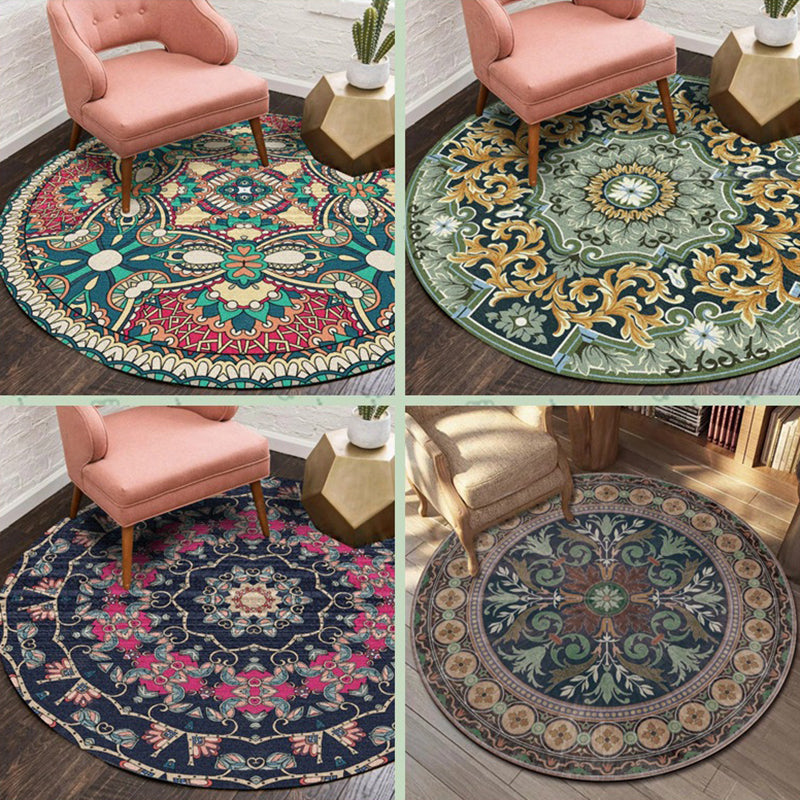 Green Shabby Chic Fläche Teppich Polyester Antiquitäten Muster Teppich Waschbar Anti-Schlupf-Teppich für Schlafzimmer