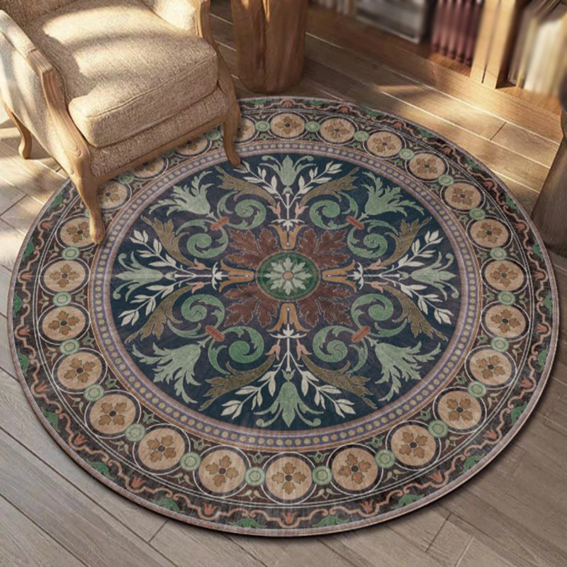 Green Shabby Chic Fläche Teppich Polyester Antiquitäten Muster Teppich Waschbar Anti-Schlupf-Teppich für Schlafzimmer