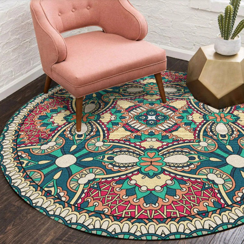Green Shabby Chic Fläche Teppich Polyester Antiquitäten Muster Teppich Waschbar Anti-Schlupf-Teppich für Schlafzimmer