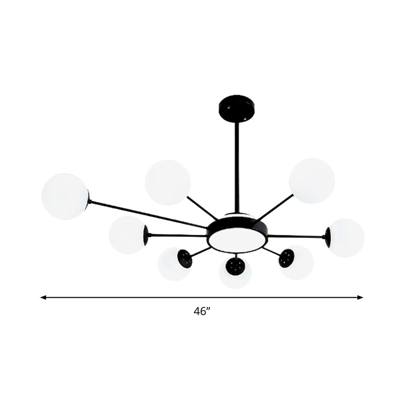 Wit glas rond kroonluchter verlichting modernisme 8 koppen hanglamp in het zwart