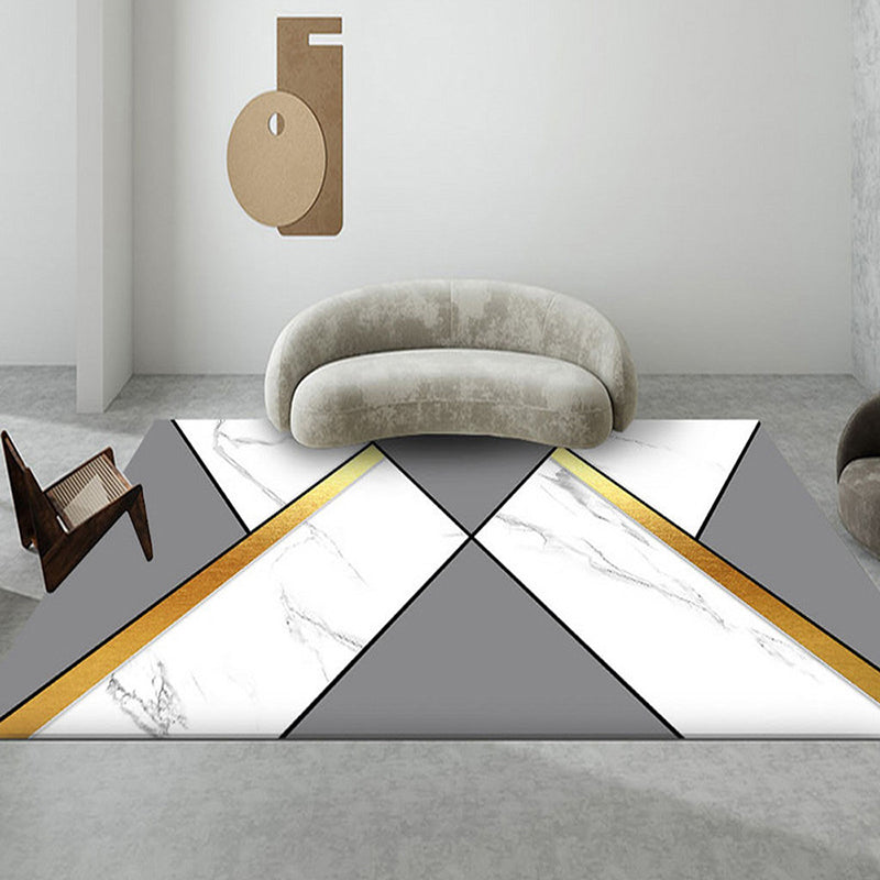 Fancy Living Room Area Rug Geometric Print Rug Polyster Carpet with Non-Slip Backing