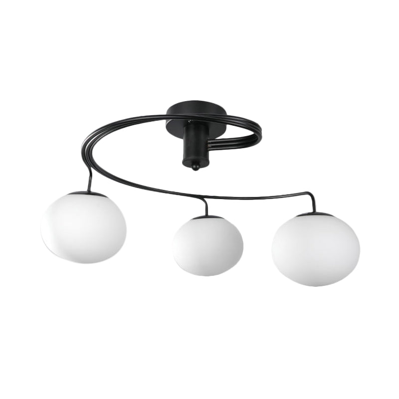 Globe Semi Flush Modernist Milk Glass 3 Heads Black Ceiling Mount Light Fixture for Bedroom