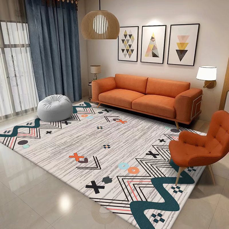 Bohemian Harlequin Print Rug Polyester Area Carpet Non-Slip Backing Indoor Rug for Living Room