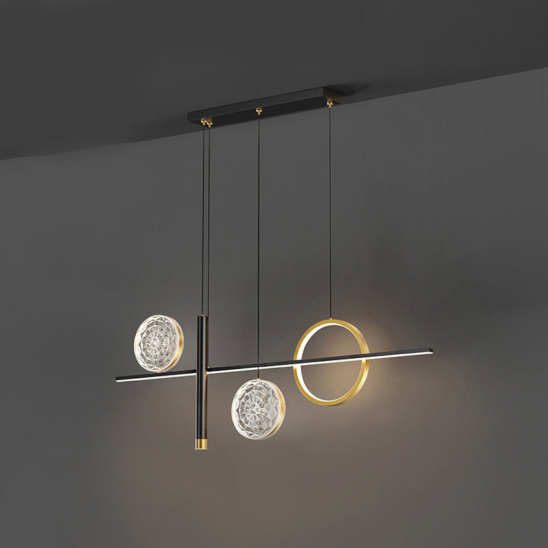 Luz de isla LED negra acrílica en simplicidad moderna de aluminio Luz de colgante lineal para comedor